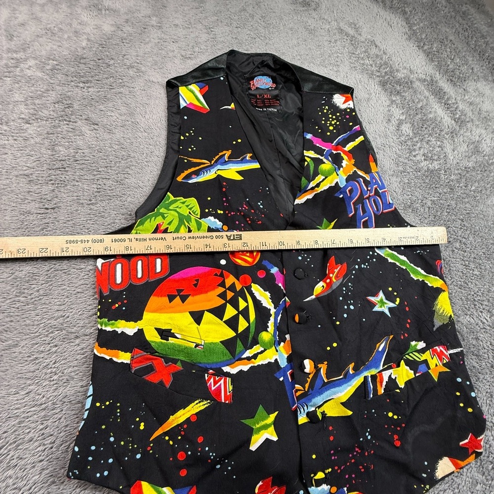 Vintage Planet Hollywood Vest L/XL Black Colorful Graphics 90s Waistcoat - Picture 7 of 7